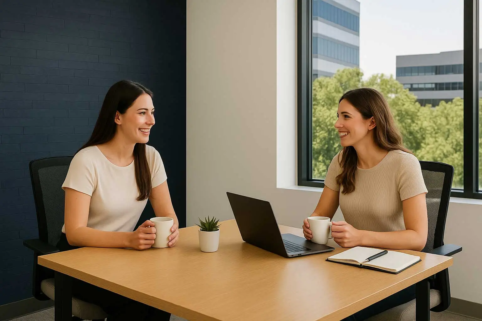 Two women meeting in a small conference room