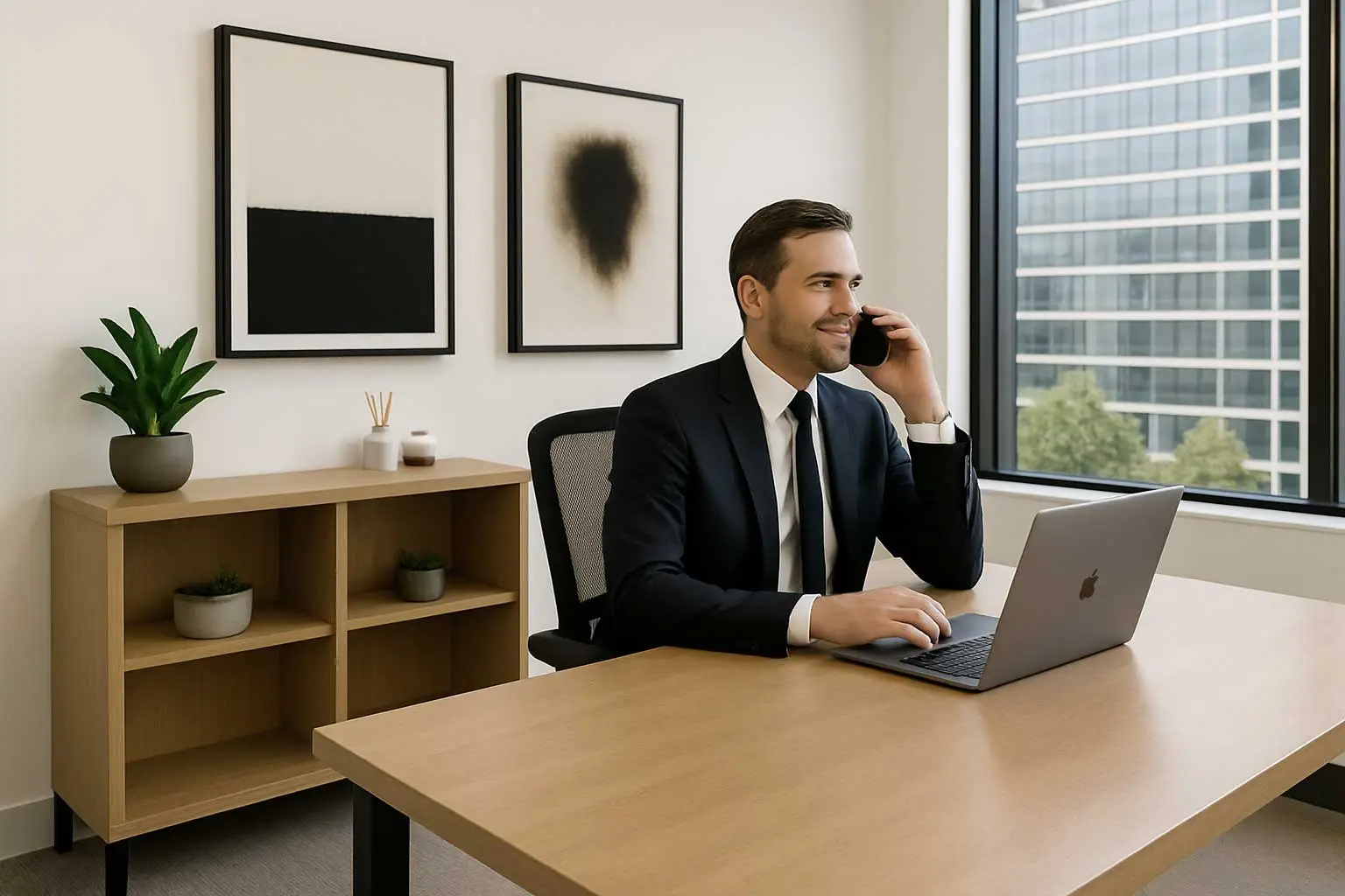 Man on the phone in a private office