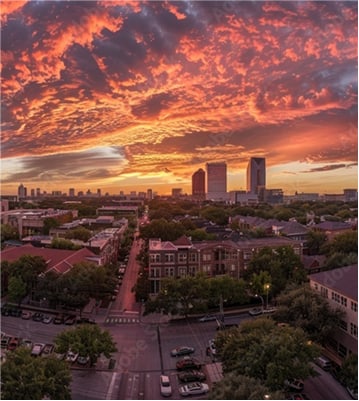 Vibrant sunset over urban skyline