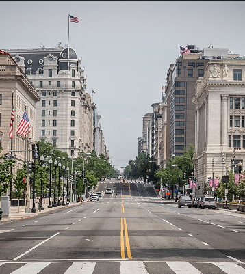 Empty street with American flags