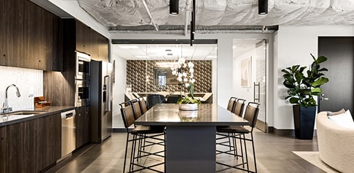 Modern office kitchen and dining area