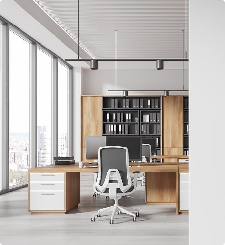 Modern office with wooden furniture