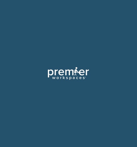 Premier Workspaces logo on blue background