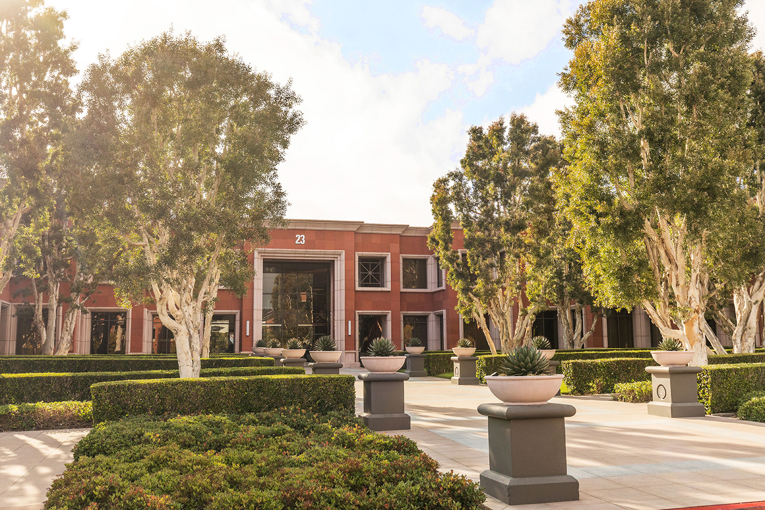 Modern building with landscaped surroundings