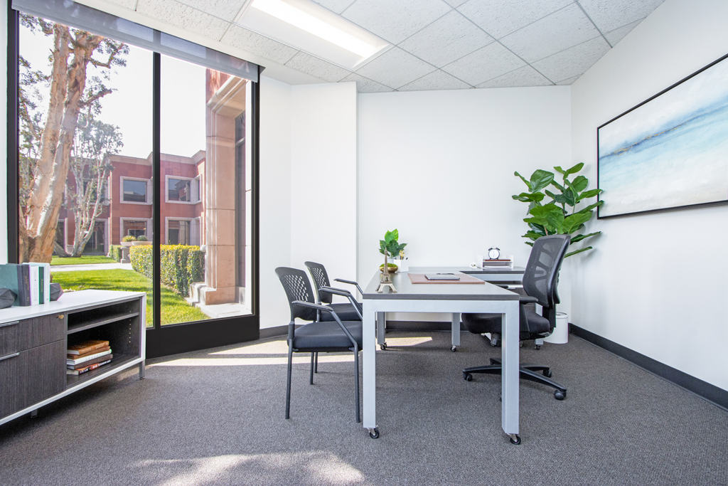 Modern office with large window view
