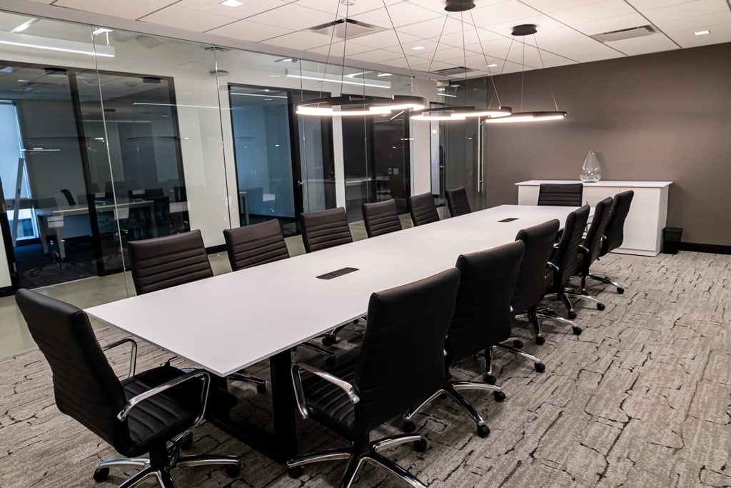 Modern conference room with long table