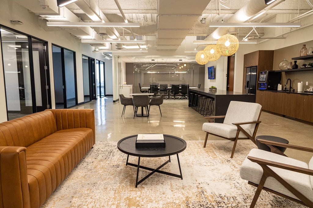 Modern office lounge with stylish furniture