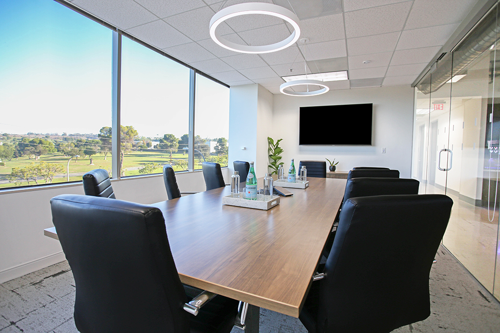 Modern conference room with scenic view