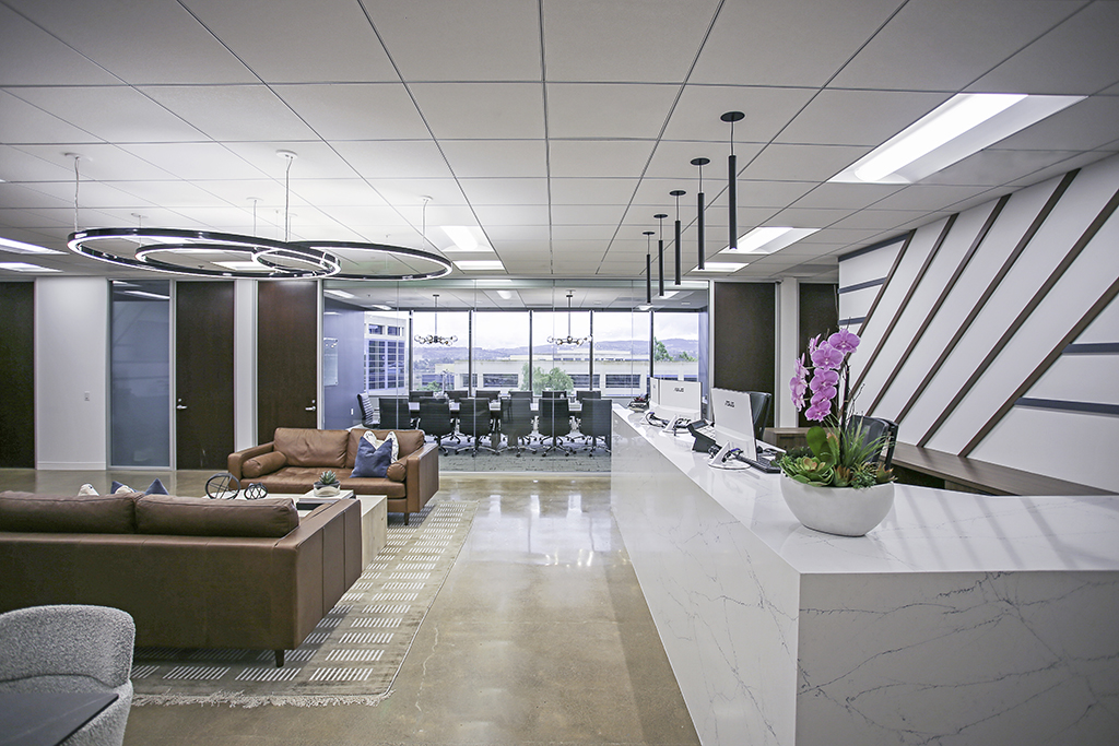 Reception in coworking space lobby