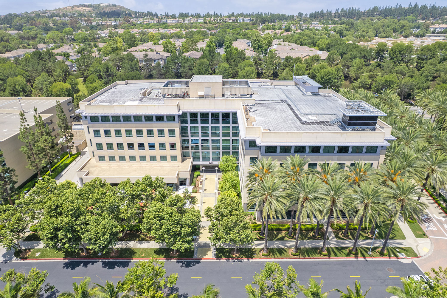Modern building surrounded by greenery