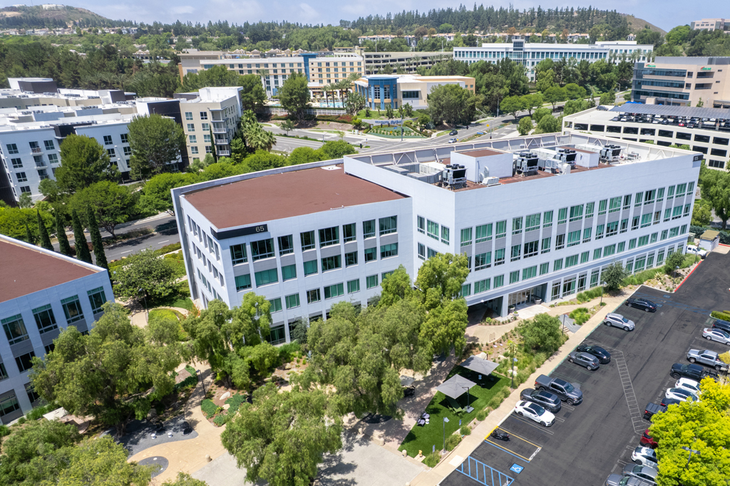 Modern office building surrounded by greenery