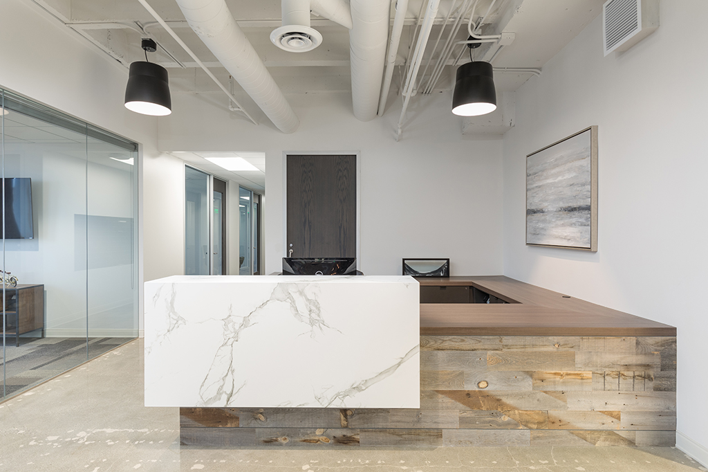 Modern reception area with minimalist design.