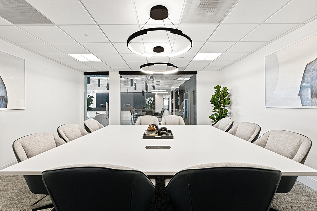 Modern conference room with circular lights