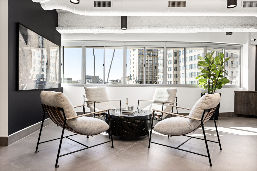 Modern seating area with natural light