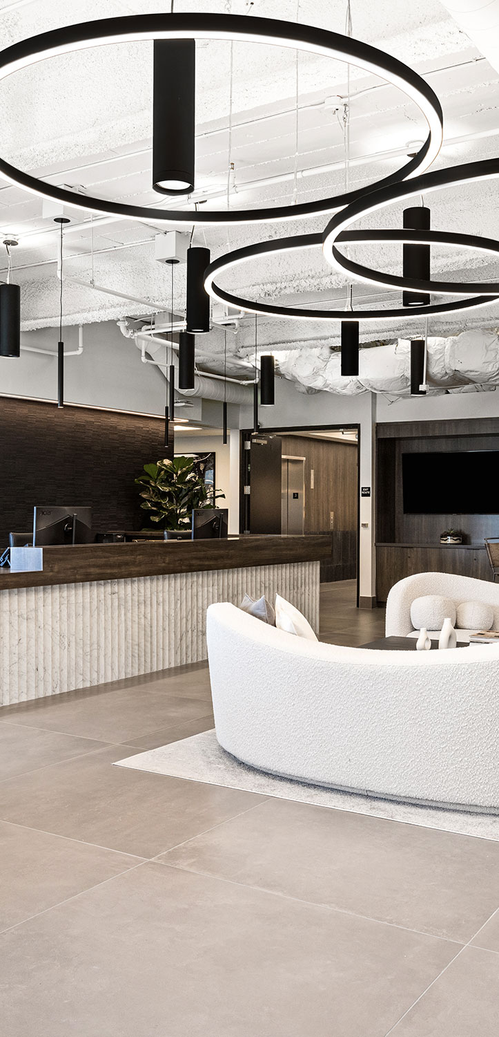 Modern office lobby with stylish decor