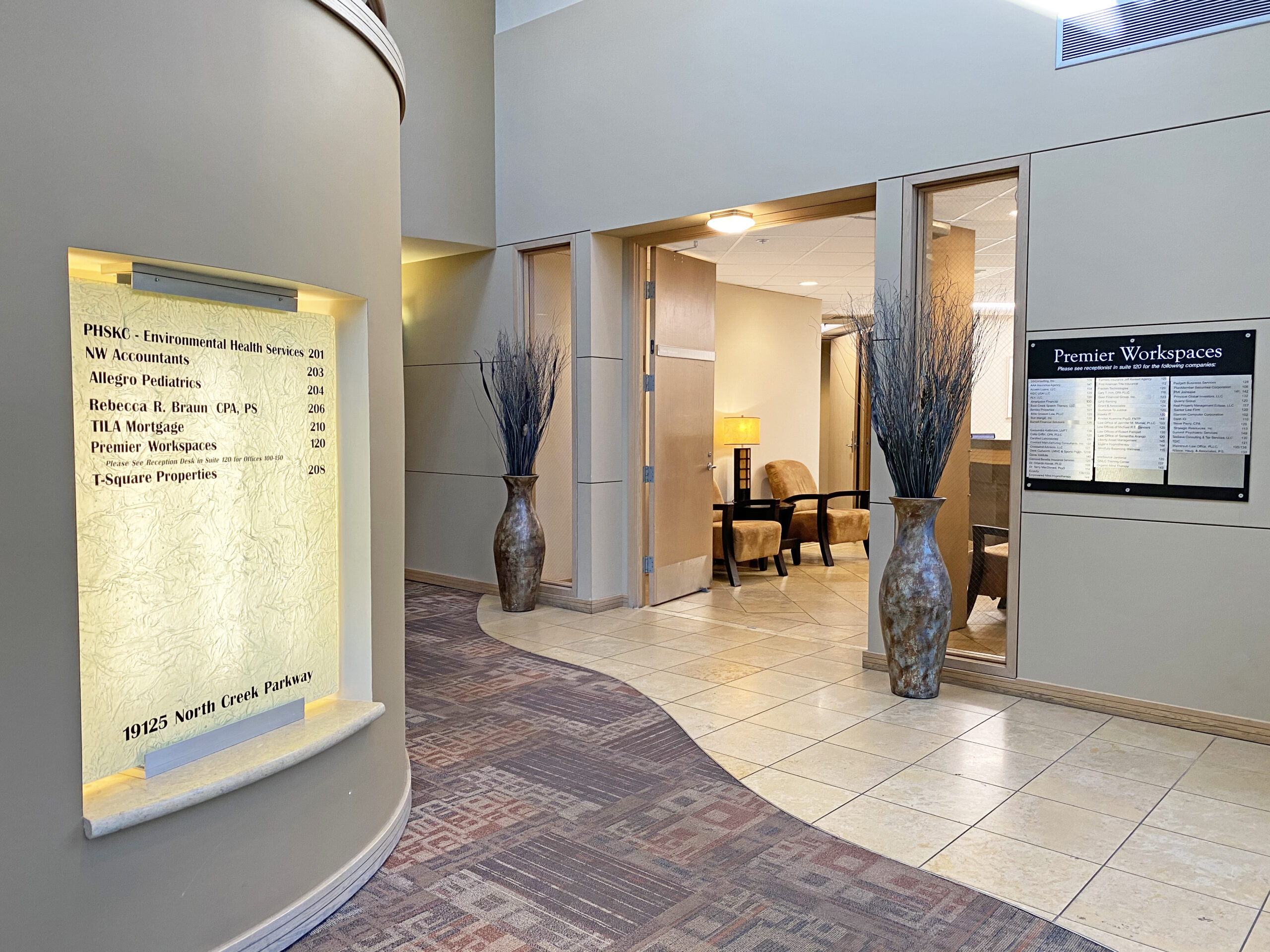 Modern office entrance with directory