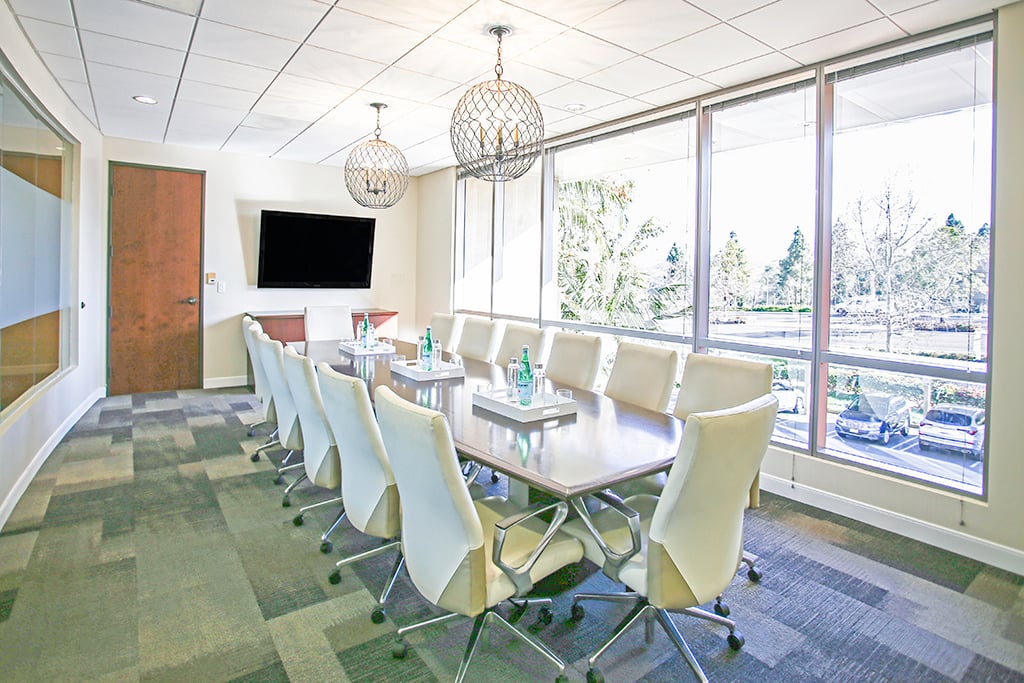 Modern conference room with large windows