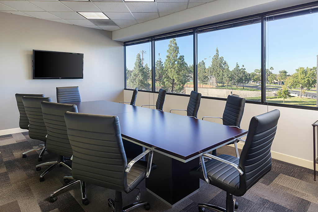 Modern conference room with windows