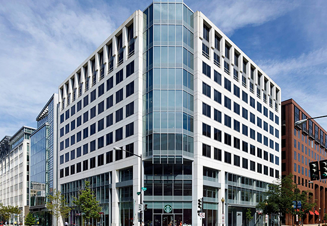 Modern glass office building exterior