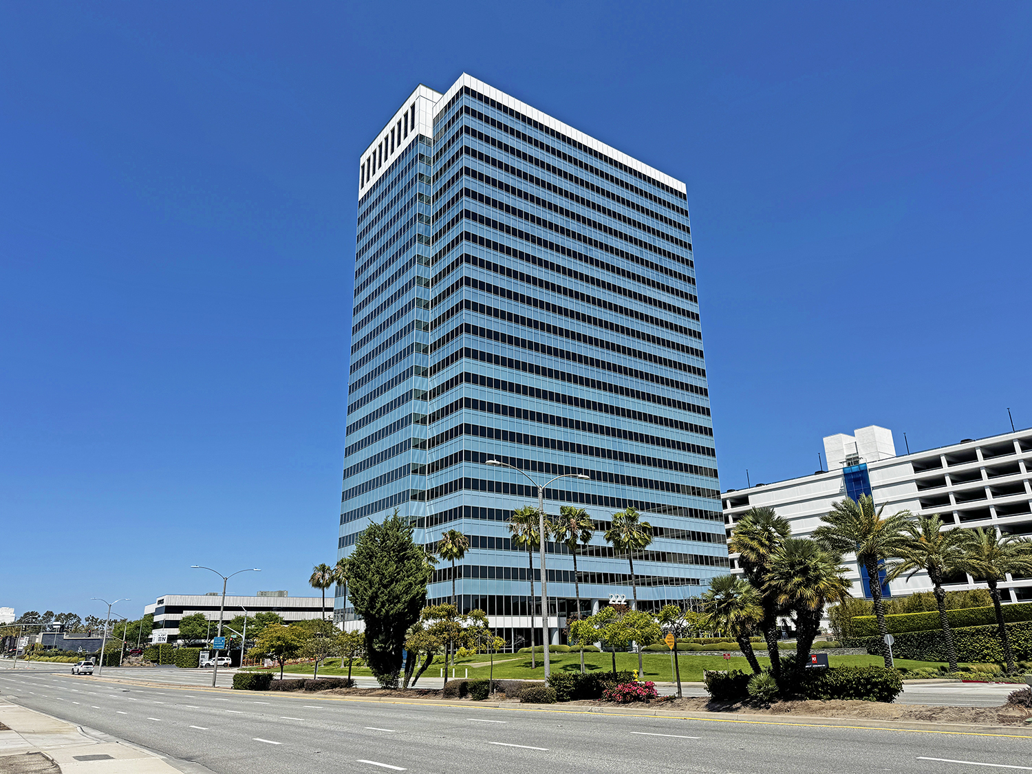 Blue High Rise Building with dark and light blue coloring