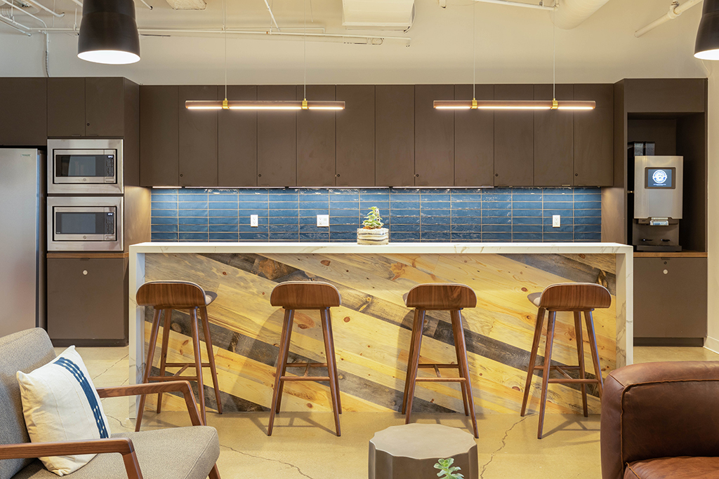 Modern kitchen with wooden bar stools