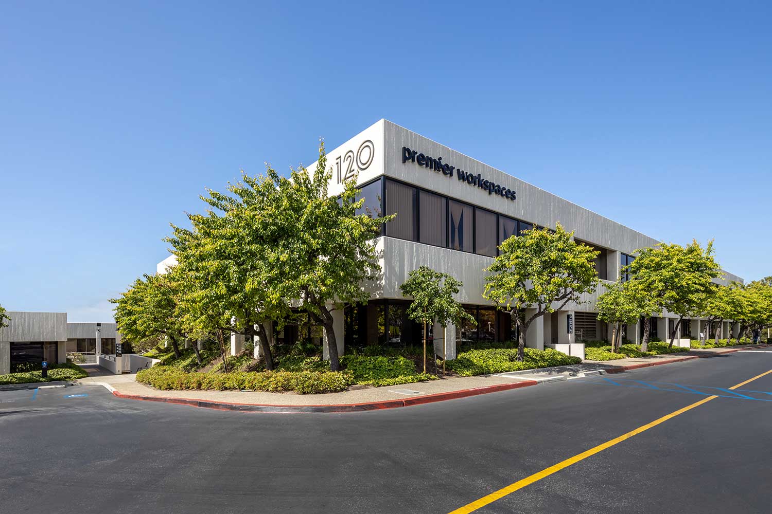Modern office building with greenery