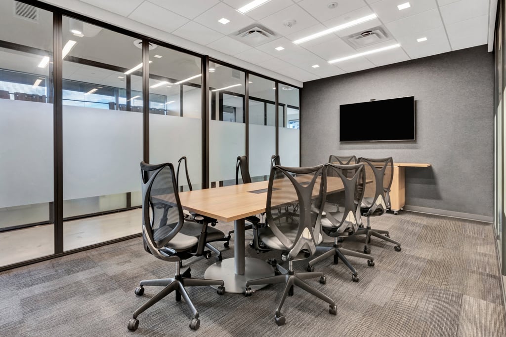 Modern conference room with glass walls