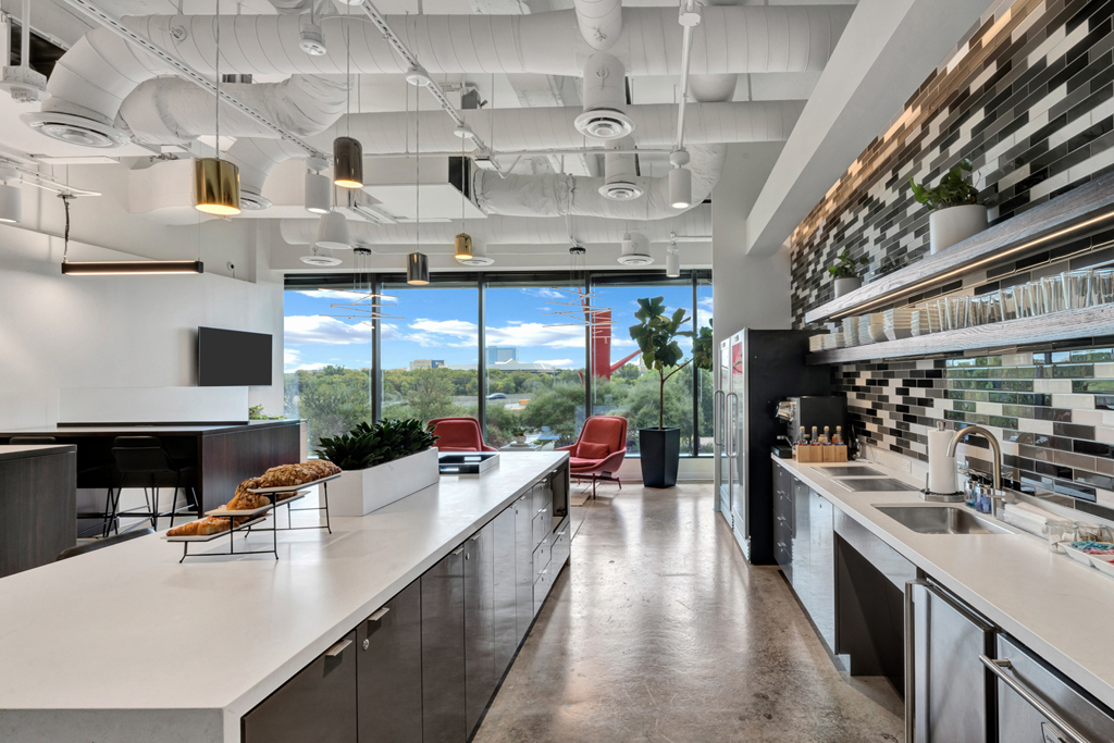 Modern kitchen with large windows