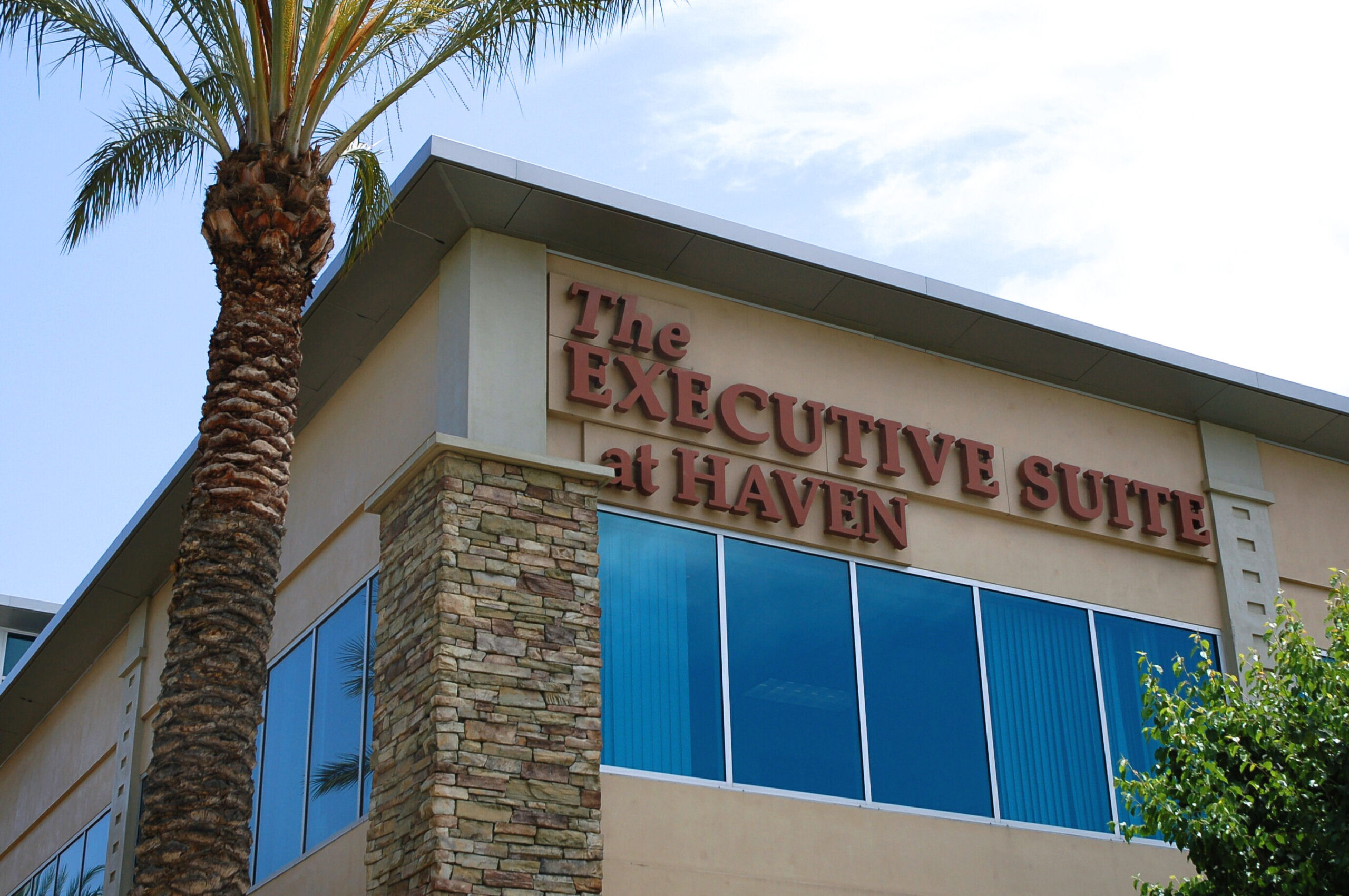 Modern building with palm trees