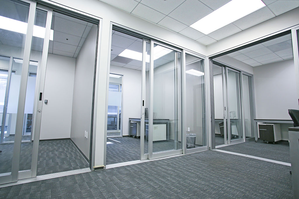 Modern office space with glass walls