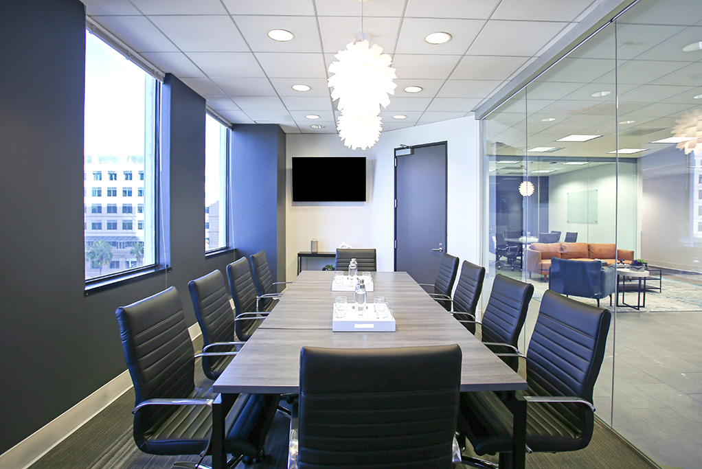 Modern conference room with glass walls