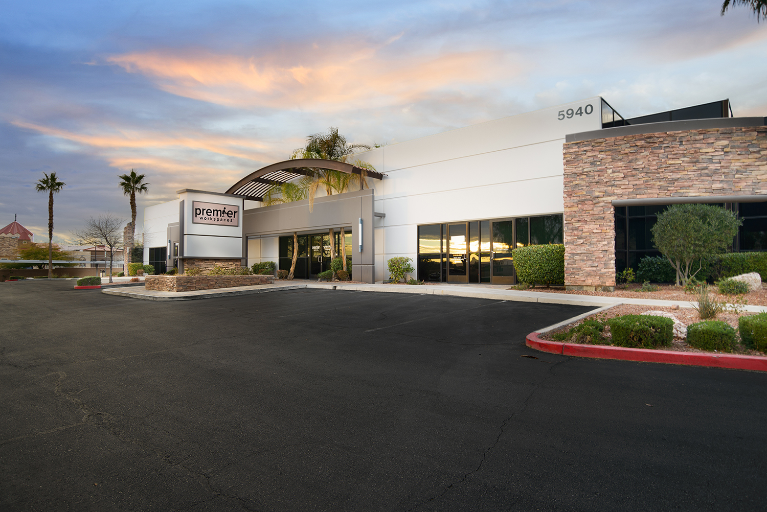 Modern building with palm trees