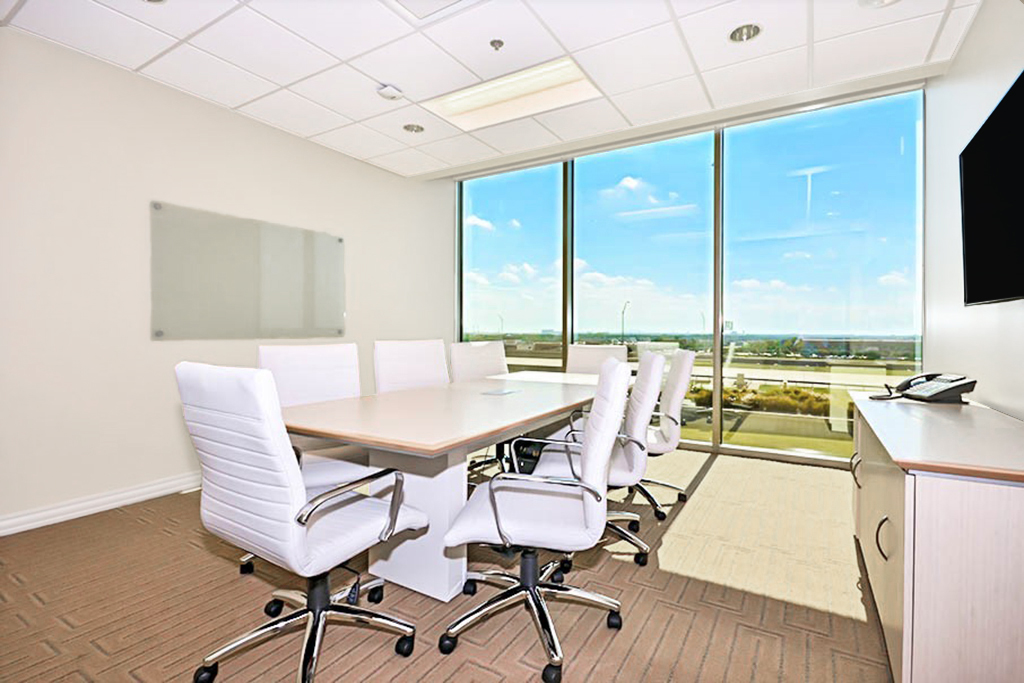 Modern conference room with large windows