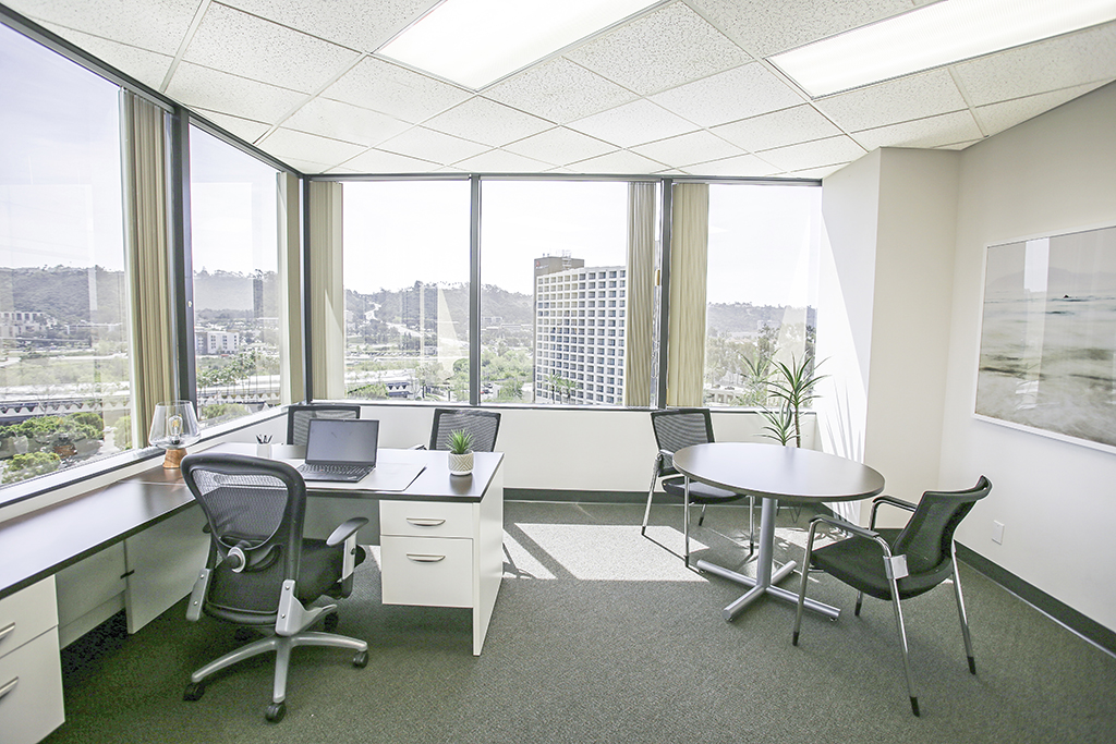 Bright office with panoramic city views