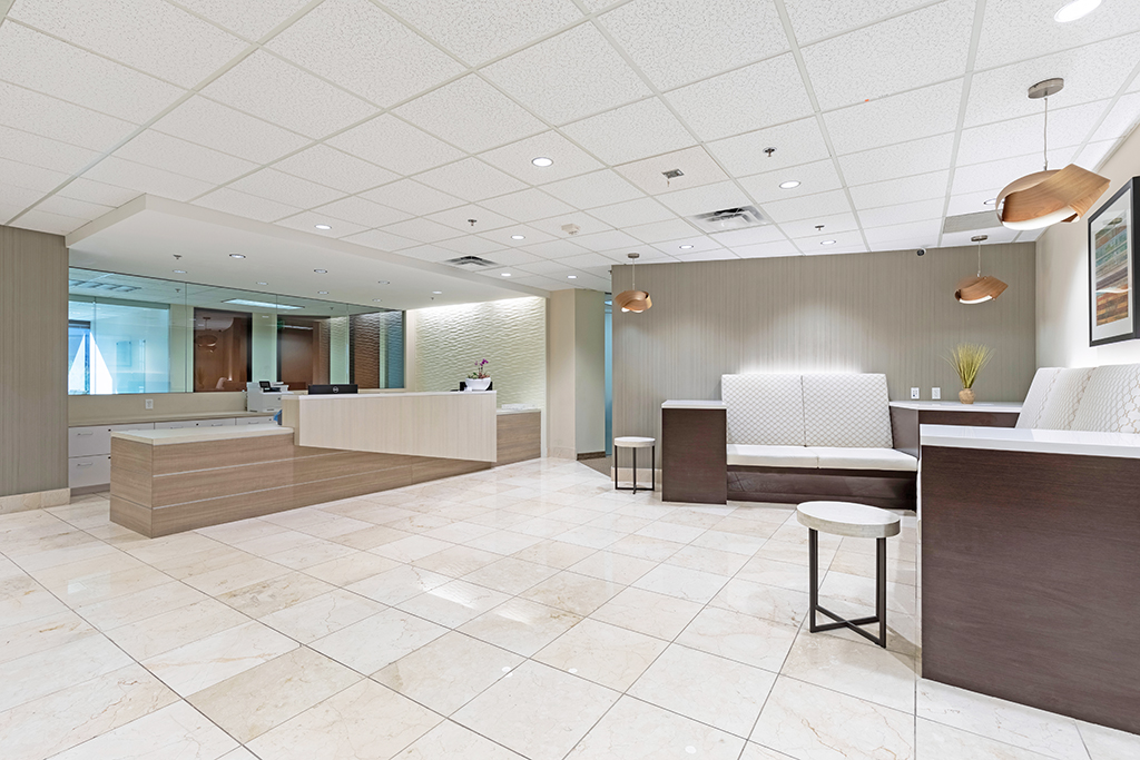 Modern, spacious, and well-lit reception area.