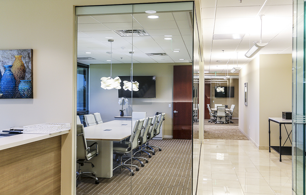 Modern conference room with glass walls