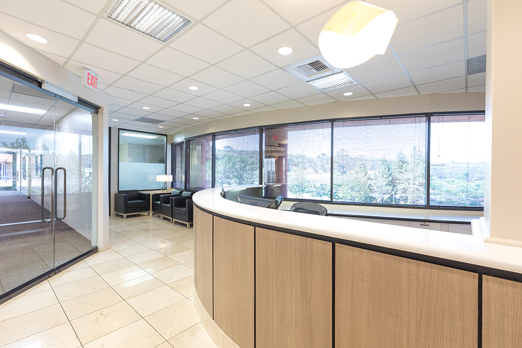 Modern reception area with large windows