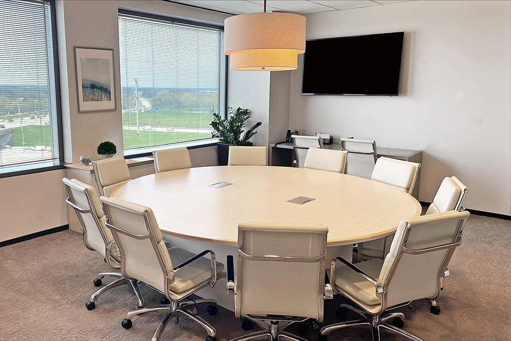 Modern conference room with round table