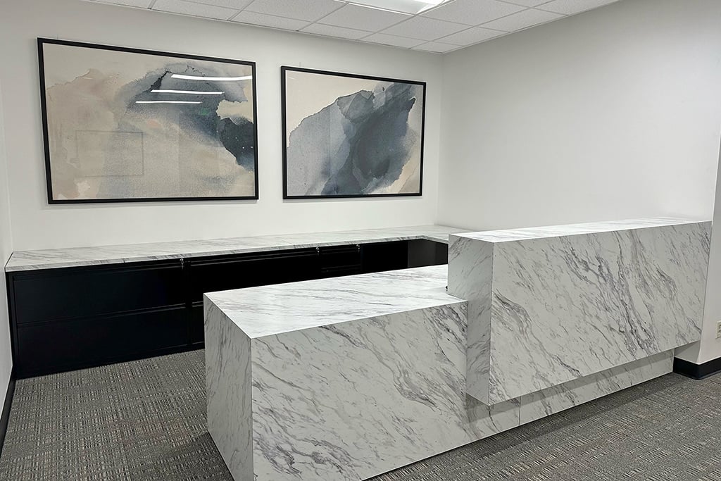 Modern reception area with marble design