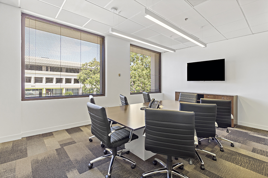 Modern conference room with windows