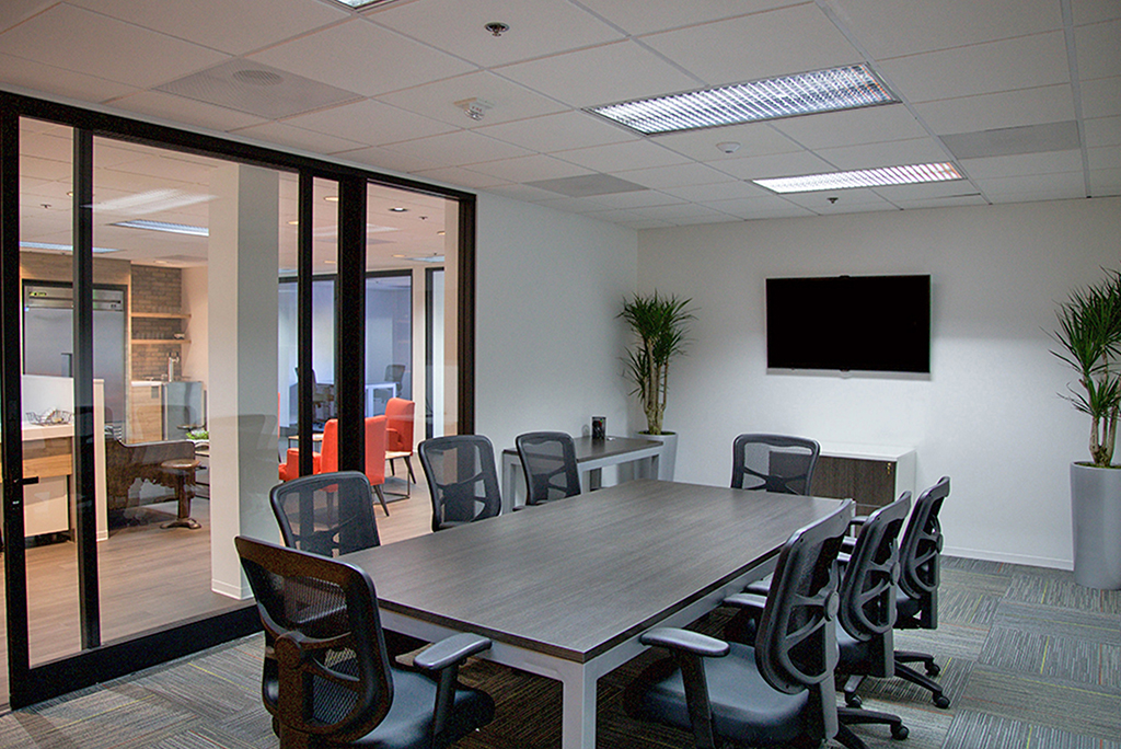 Modern conference room with glass walls