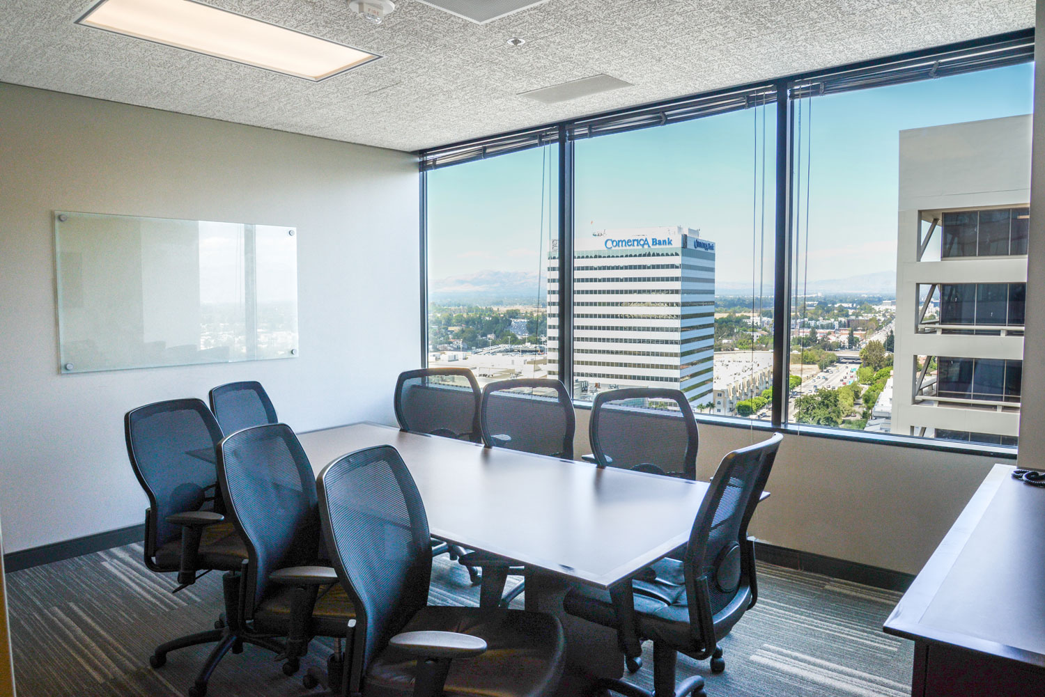 Modern conference room with city view