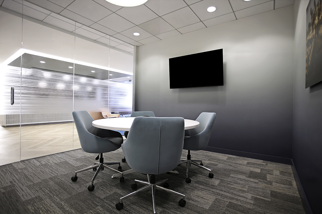 Modern conference room with circular table