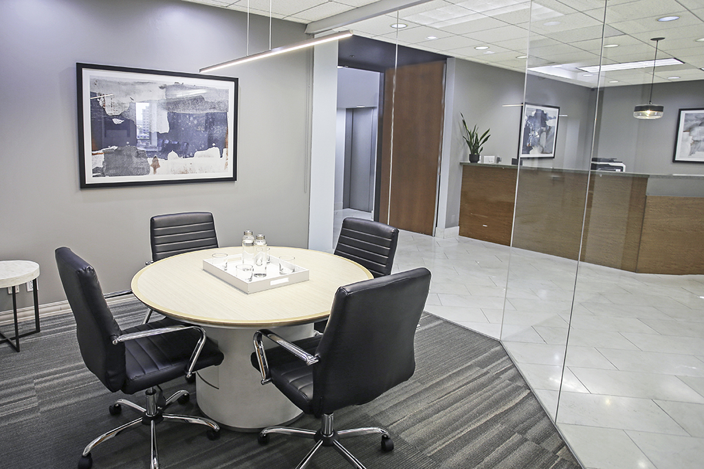 Modern conference room with round table