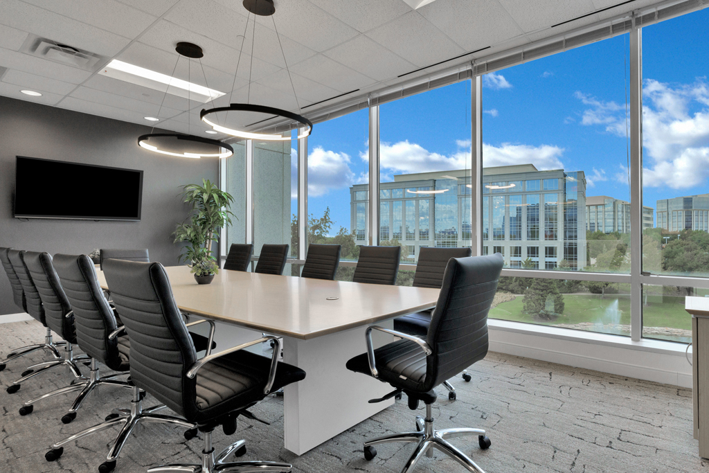 Modern conference room with large windows