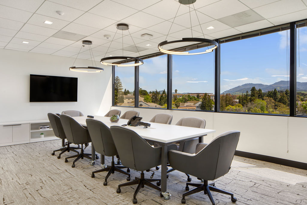 Modern conference room with scenic view