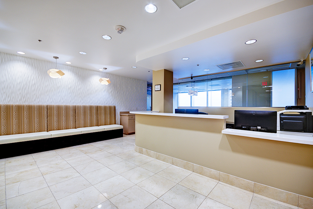 Modern reception area with seating