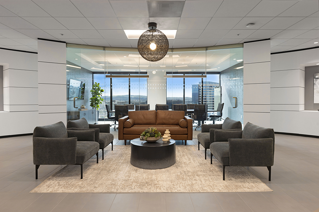 Modern office lounge with seating area