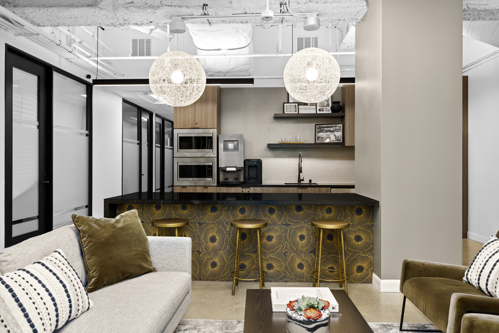 Modern kitchen with stylish seating area