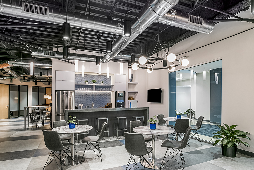 Modern office cafe with seating